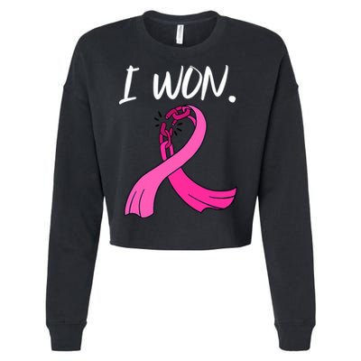 I Won Survivor Breast Cancer Awareness Support Mom Wife Cropped Pullover Crew