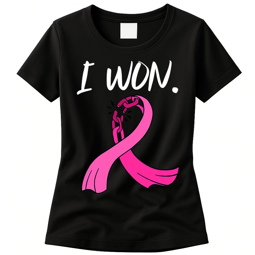 I Won Survivor Breast Cancer Awareness Support Mom Wife Womens T-Shirt