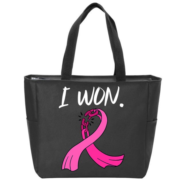 I Won Survivor Breast Cancer Awareness Support Mom Wife Zip Tote Bag