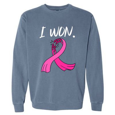 I Won Survivor Breast Cancer Awareness Support Mom Wife Garment-Dyed Sweatshirt