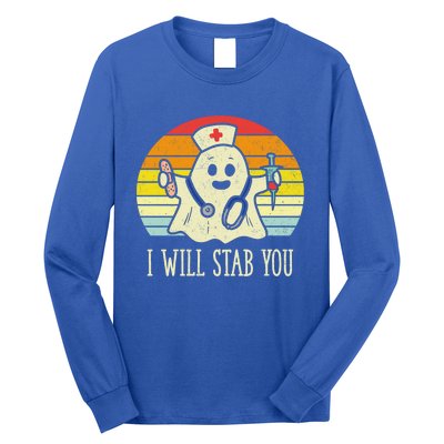 I Will Stab You Nurse Ghost Scrub Halloween For Nurses Rn Cute Gift Long Sleeve Shirt