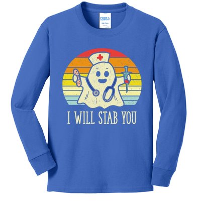 I Will Stab You Nurse Ghost Scrub Halloween For Nurses Rn Cute Gift Kids Long Sleeve Shirt