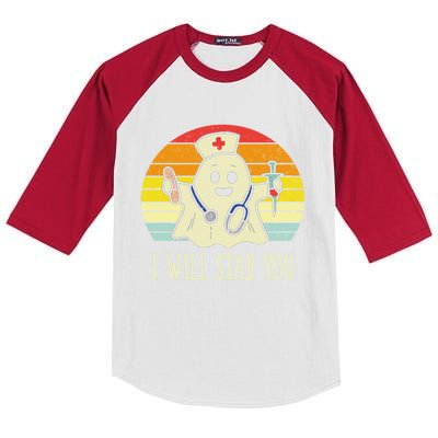 I Will Stab You Nurse Ghost Scrub Halloween For Nurses Rn Cute Gift Kids Colorblock Raglan Jersey