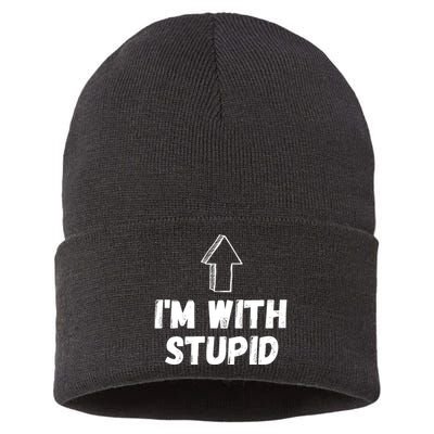 Im With Stupid Up Arrow Funny Joke Fun Costume Sustainable Knit Beanie