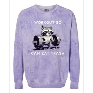 I Workout So I Can Eat Trash Funny Raccoon Gym Weightlifting Colorblast Crewneck Sweatshirt