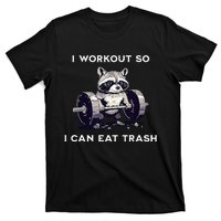 I Workout So I Can Eat Trash Funny Raccoon Gym Weightlifting T-Shirt