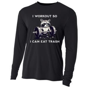 I Workout So I Can Eat Trash Funny Raccoon Gym Weightlifting Cooling Performance Long Sleeve Crew