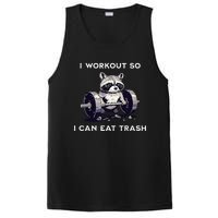 I Workout So I Can Eat Trash Funny Raccoon Gym Weightlifting PosiCharge Competitor Tank