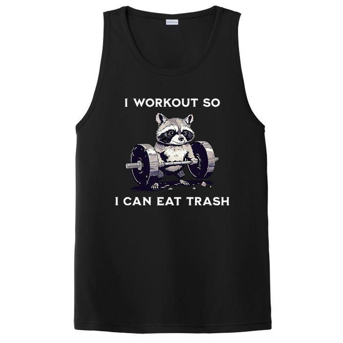 I Workout So I Can Eat Trash Funny Raccoon Gym Weightlifting PosiCharge Competitor Tank