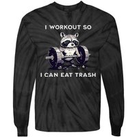 I Workout So I Can Eat Trash Funny Raccoon Gym Weightlifting Tie-Dye Long Sleeve Shirt