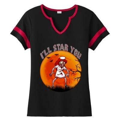 I Will Stab You Zombie Nurse Blood Halloween Scary Sunset Cool Gift Ladies Halftime Notch Neck Tee