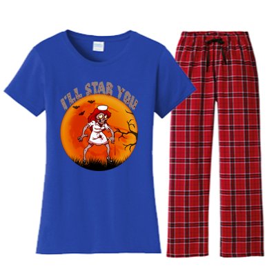 I Will Stab You Zombie Nurse Blood Halloween Scary Sunset Cool Gift Women's Flannel Pajama Set