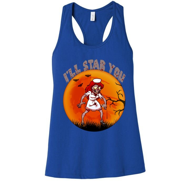 I Will Stab You Zombie Nurse Blood Halloween Scary Sunset Cool Gift Women's Racerback Tank