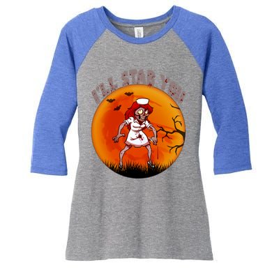 I Will Stab You Zombie Nurse Blood Halloween Scary Sunset Cool Gift Women's Tri-Blend 3/4-Sleeve Raglan Shirt