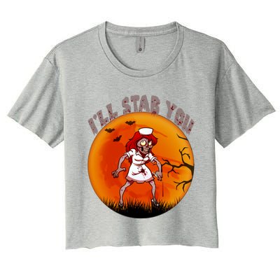 I Will Stab You Zombie Nurse Blood Halloween Scary Sunset Cool Gift Women's Crop Top Tee