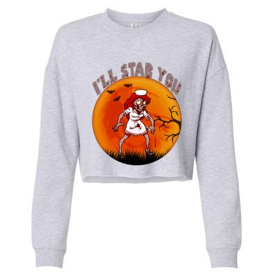 I Will Stab You Zombie Nurse Blood Halloween Scary Sunset Cool Gift Cropped Pullover Crew