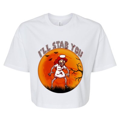 I Will Stab You Zombie Nurse Blood Halloween Scary Sunset Cool Gift Bella+Canvas Jersey Crop Tee