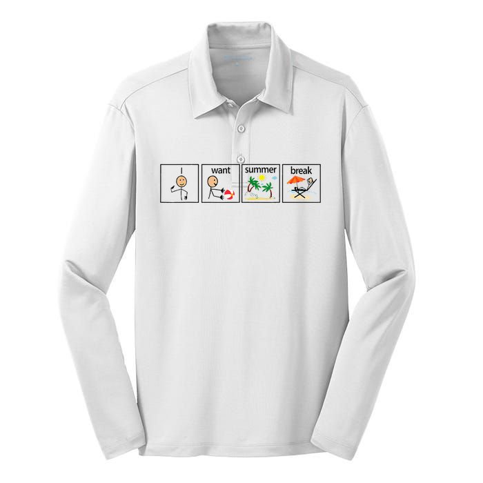 I Want Summer Break Teacher Last Day Of School Vacation Silk Touch Performance Long Sleeve Polo