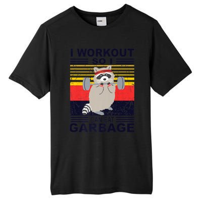 I Workout So I Can Eat Garbage Funny Raccoon Vintage Gym Great Gift Tall Fusion ChromaSoft Performance T-Shirt