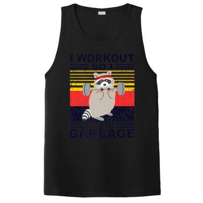 I Workout So I Can Eat Garbage Funny Raccoon Vintage Gym Great Gift PosiCharge Competitor Tank