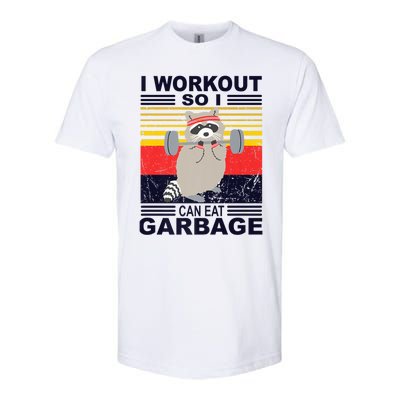 I Workout So I Can Eat Garbage Funny Raccoon Vintage Gym Great Gift Softstyle® CVC T-Shirt