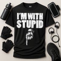 I'm With Stupid Pointing Down Finger Down I'm With Stupid Cooling Performance Crew T-Shirt