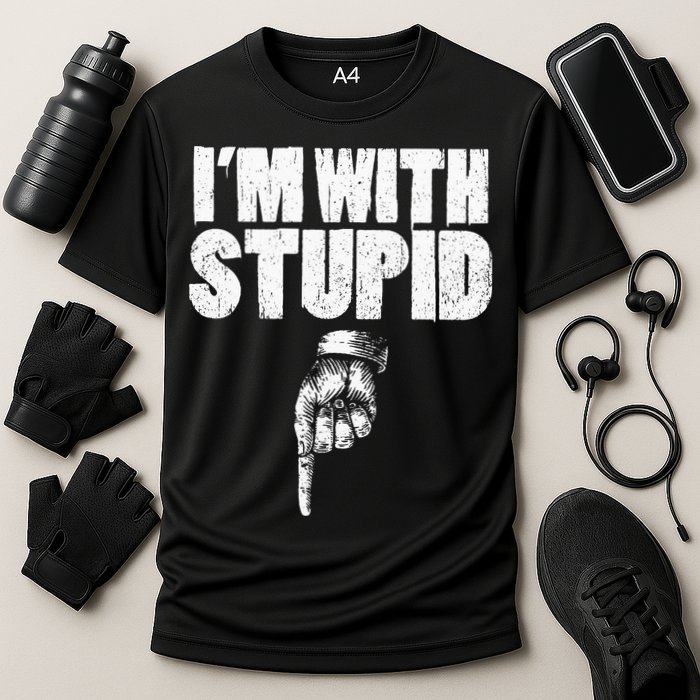 I'm With Stupid Pointing Down Finger Down I'm With Stupid Cooling Performance Crew T-Shirt