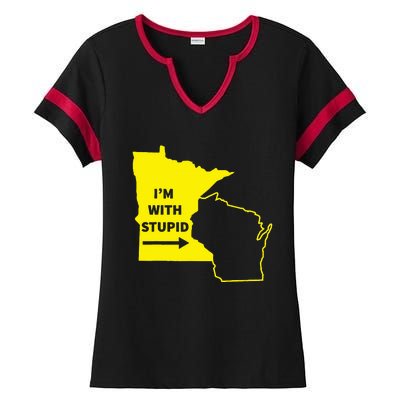 IM With Stupid Minnesota Wisconsin Rivalry Gift Ladies Halftime Notch Neck Tee