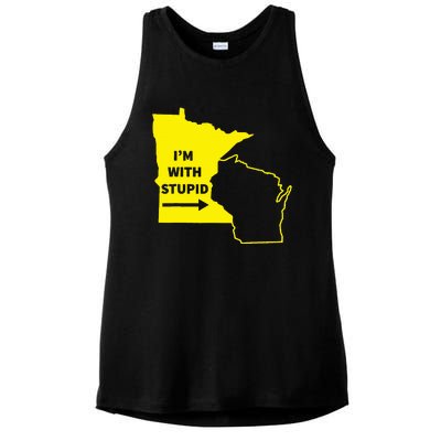 IM With Stupid Minnesota Wisconsin Rivalry Gift Ladies PosiCharge Tri-Blend Wicking Tank