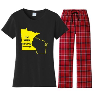 IM With Stupid Minnesota Wisconsin Rivalry Gift Women's Flannel Pajama Set