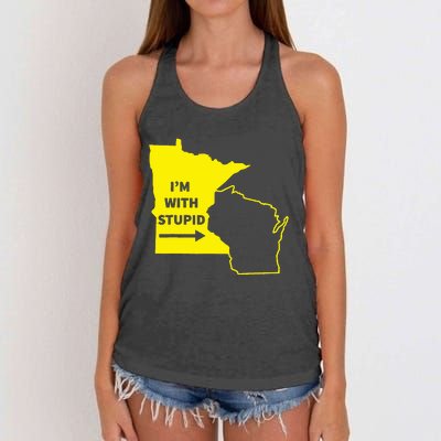 IM With Stupid Minnesota Wisconsin Rivalry Gift Women's Knotted Racerback Tank