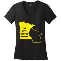 IM With Stupid Minnesota Wisconsin Rivalry Gift Women's V-Neck T-Shirt