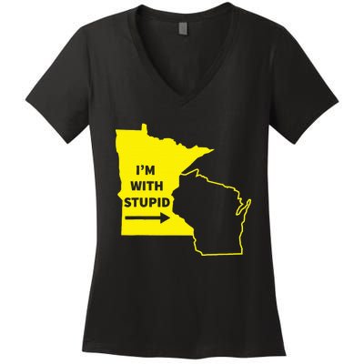 IM With Stupid Minnesota Wisconsin Rivalry Gift Women's V-Neck T-Shirt