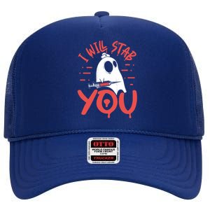 I Will Stab You Funny Ghost Nurse Halloween Nursing Gift High Crown Mesh Back Trucker Hat