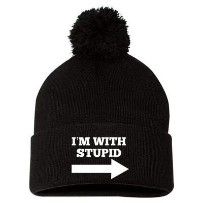 IM With Stupid Arrow Pointing Right Funny IM With Stupid Pom Pom 12in Knit Beanie