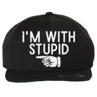 IM With Stupid Left Pointing Hand Funny Friend Or Family Wool Snapback Cap