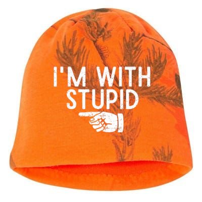 IM With Stupid Left Pointing Hand Funny Friend Or Family Kati - Camo Knit Beanie