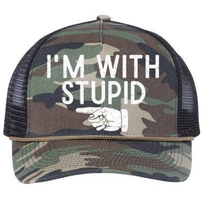 IM With Stupid Left Pointing Hand Funny Friend Or Family Retro Rope Trucker Hat Cap