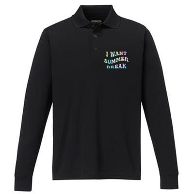 I Want Summer Break Teacher Last Day Of School Groovy Performance Long Sleeve Polo