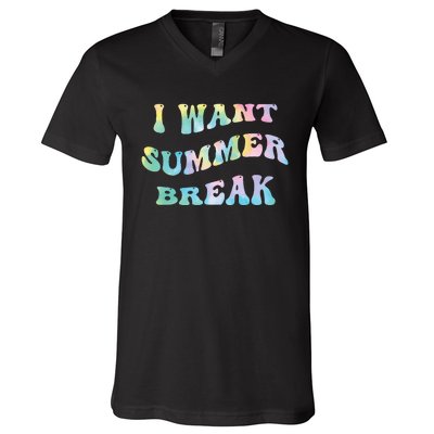 I Want Summer Break Teacher Last Day Of School Groovy V-Neck T-Shirt