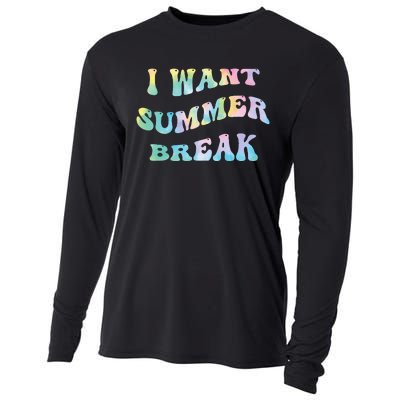 I Want Summer Break Teacher Last Day Of School Groovy Cooling Performance Long Sleeve Crew