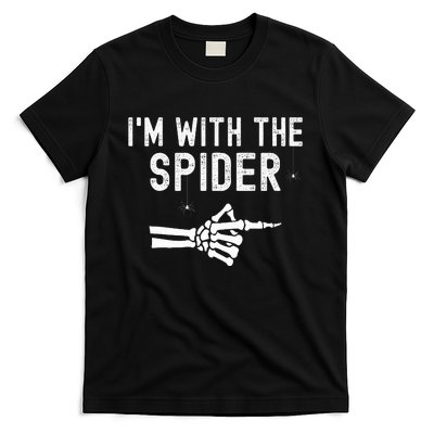 IM With Spider Funny Skeleton Halloween Couples Matching T-Shirt