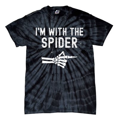 IM With Spider Funny Skeleton Halloween Couples Matching Tie-Dye T-Shirt