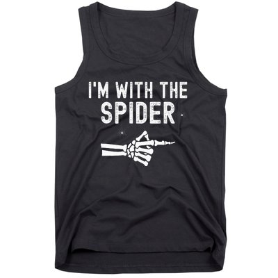 IM With Spider Funny Skeleton Halloween Couples Matching Tank Top