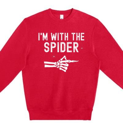 IM With Spider Funny Skeleton Halloween Couples Matching Premium Crewneck Sweatshirt