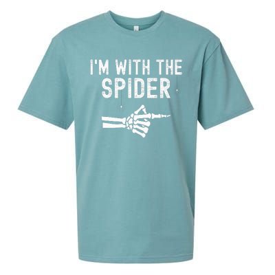 IM With Spider Funny Skeleton Halloween Couples Matching Sueded Cloud Jersey T-Shirt