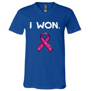 I Won Survivors Gift Breast Cancer Awareness Cute Gift Pink Meaningful Gift V-Neck T-Shirt