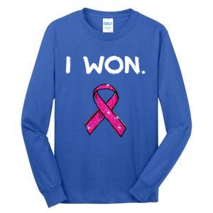 I Won Survivors Gift Breast Cancer Awareness Cute Gift Pink Meaningful Gift Tall Long Sleeve T-Shirt