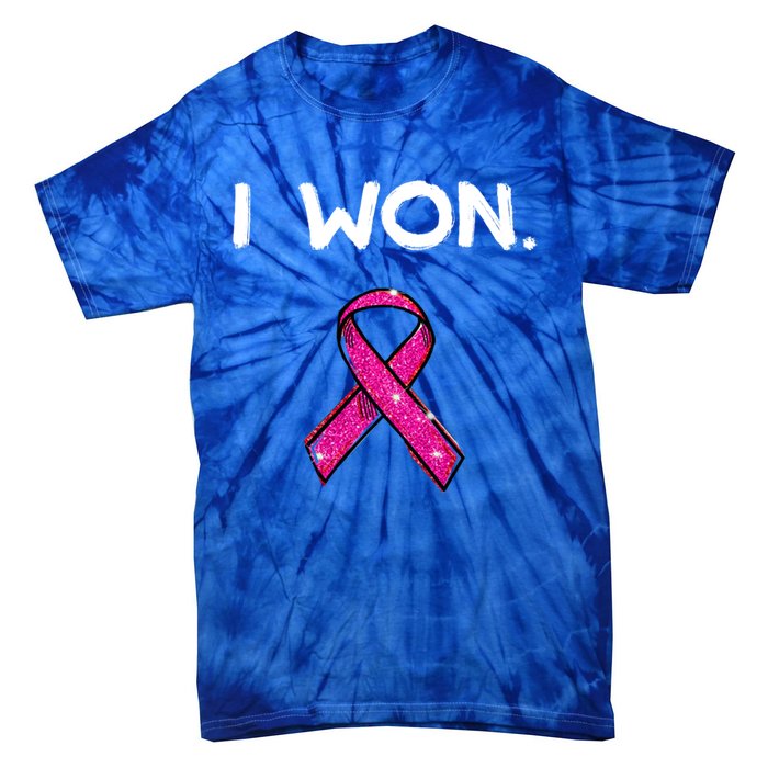 I Won Survivors Gift Breast Cancer Awareness Cute Gift Pink Meaningful Gift Tie-Dye T-Shirt