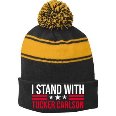 I Stand With Tucker Carlson Stripe Pom Pom Beanie